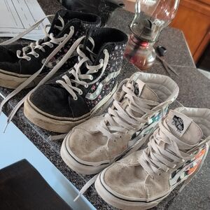 Vans High-Top Sneakers - Black and Cream with Multicolor Accents